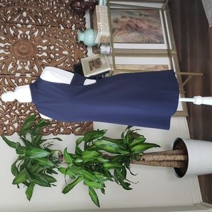 4SI3NNA Navy mock neck sleeveless shift dress with side cutouts